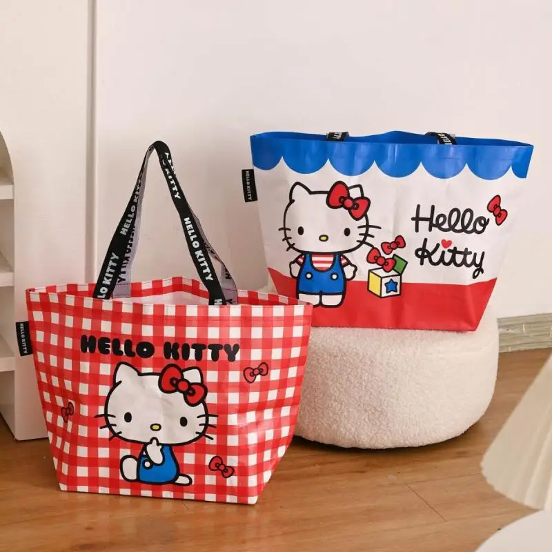 

Семейная серия Hello Kitty, тканые сумки для покупок, складная портативная сумка для покупок, периферийная сумка на плечо с героями мультфильмов аниме, подарок для девочек