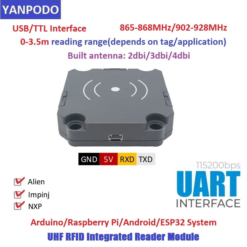 Yanpodo M5STACK YPD-4035 UHF RFID 0-3.5m Range Integrated Reader Mdule USB/TTL Interface Raspberry Pi Embedded System