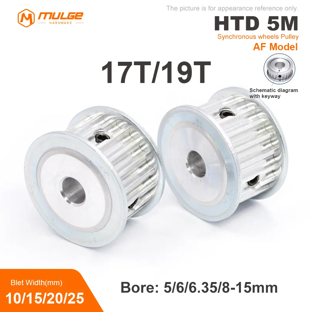 

HTD 5M Timing Pulley 17T/19Teeth AF Type Bore 5/6/8/10/12/12.7/14/15mm Belt Width 10/15/20/25mm 3D printed parts 5GT