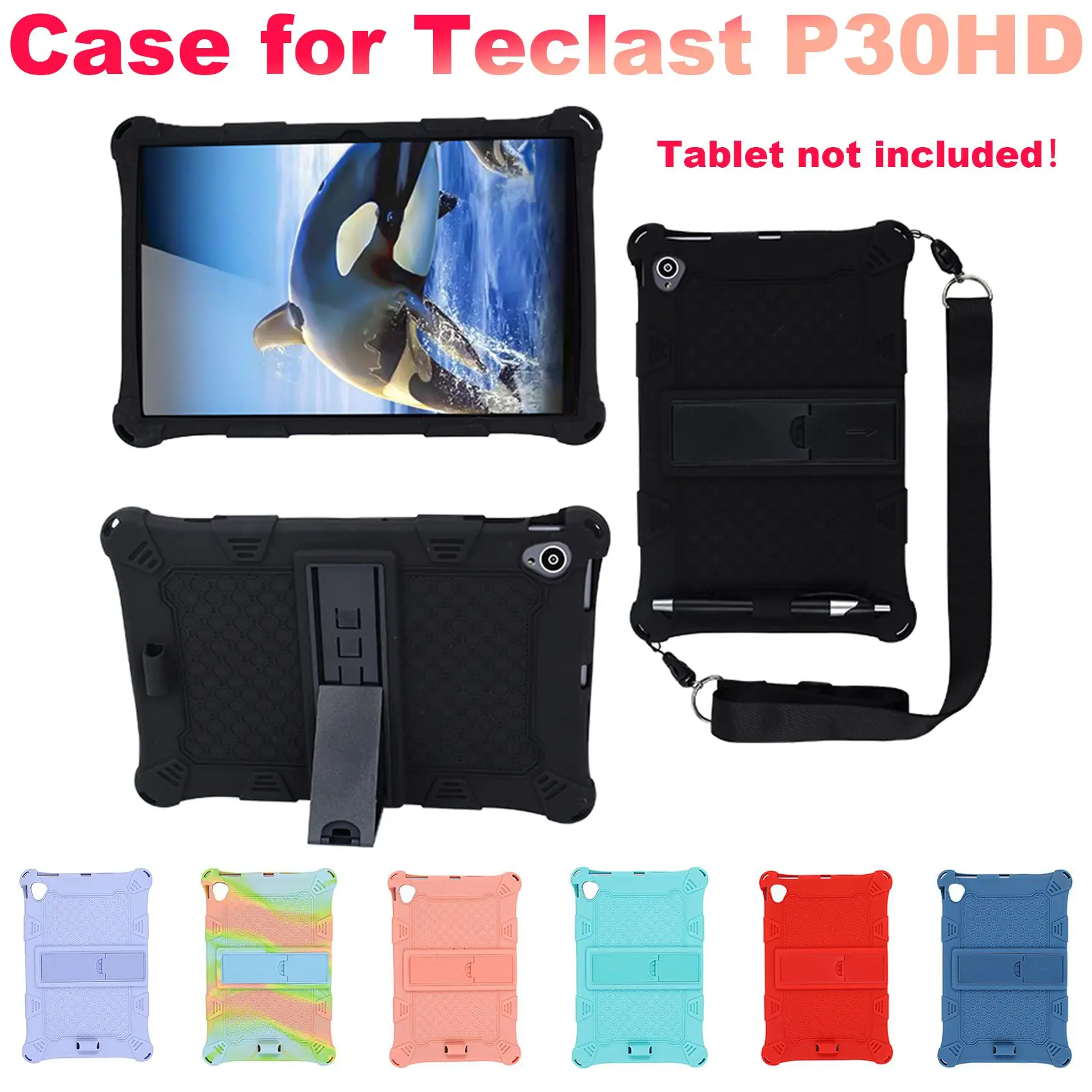 Tablet Case for Teclast P30HD 10.1 Inch Silicone Case+Pen+Strap for Teclast P30HD Tablet Shell(Camouflage Pink