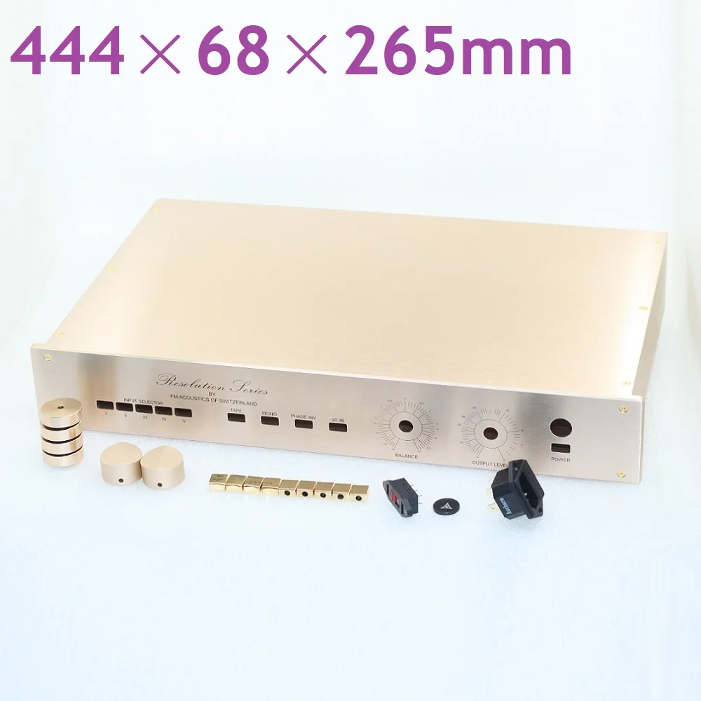 W444 H68 D265 Aluminum Gold Power Supply Chassis Balanced FM255 Preamp Amplifier Housing Preamplifier Shell DAC Decoder Amp PSU