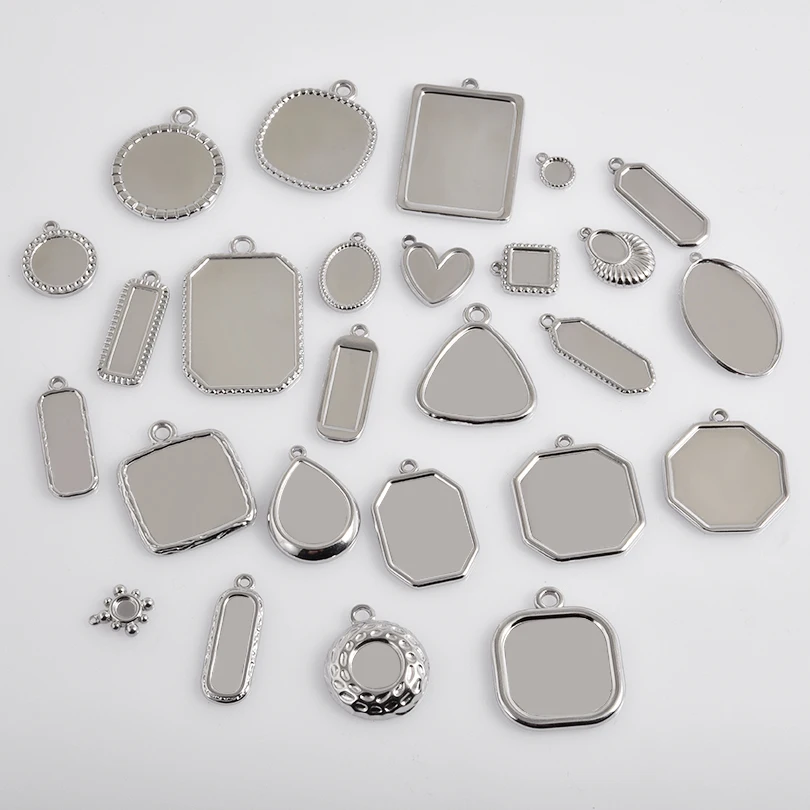 6pcs Stainless Steel Blank Tray Pendant For Decoration Geometry Cabochon Settings Base Charms DIY Handmade Materials Accessories