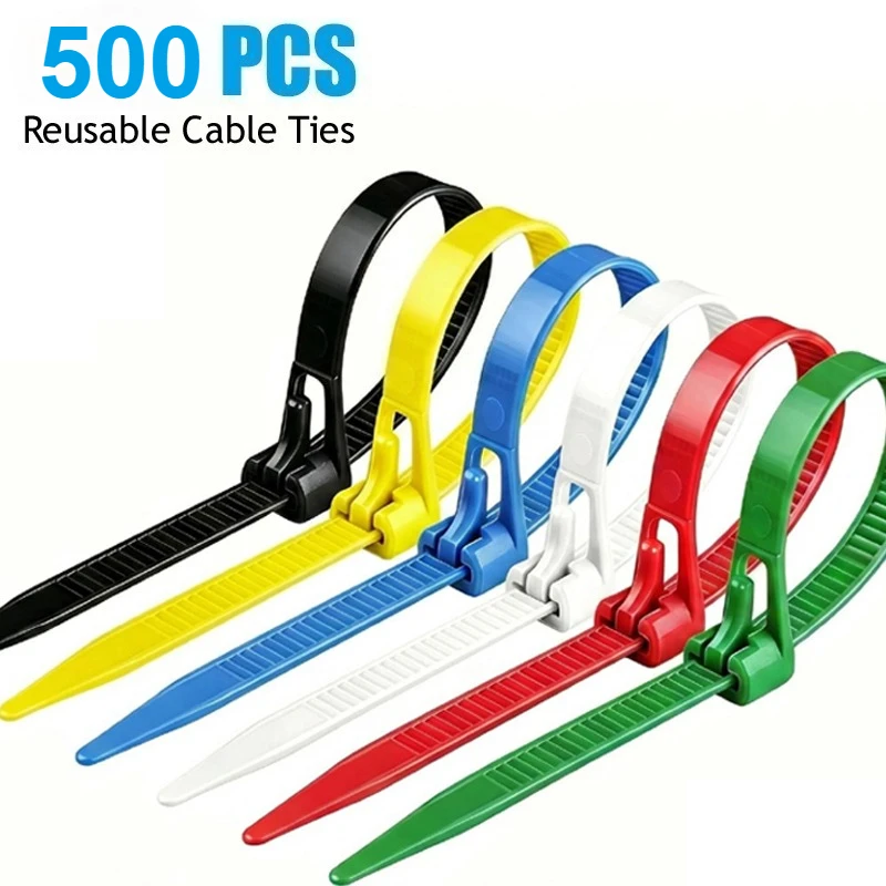 500/50pcs Recyclable Reusable Cable Ties Black White Nylon Cable Lock Loop Removable Mixed Colors for Organizing Electronics