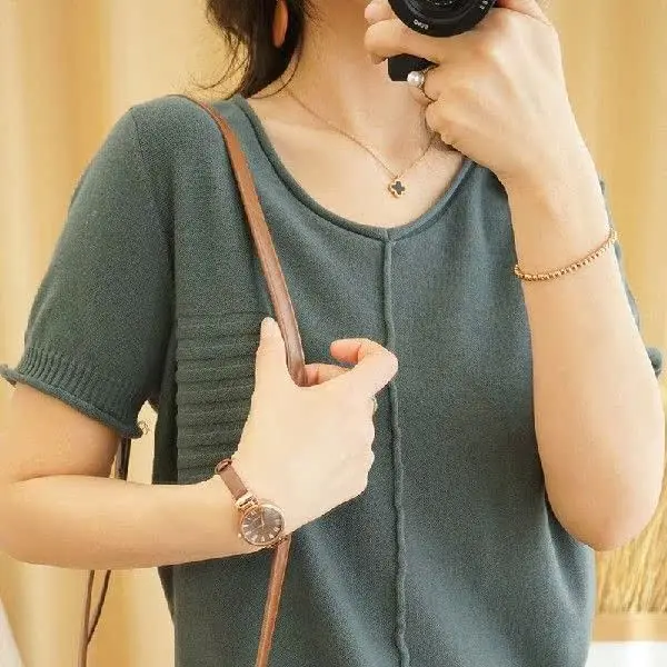 

Женская хлопково-льняная трикотажная футболка V-Ne ort Sve, удобный дышащий летний повседневный топ Faion