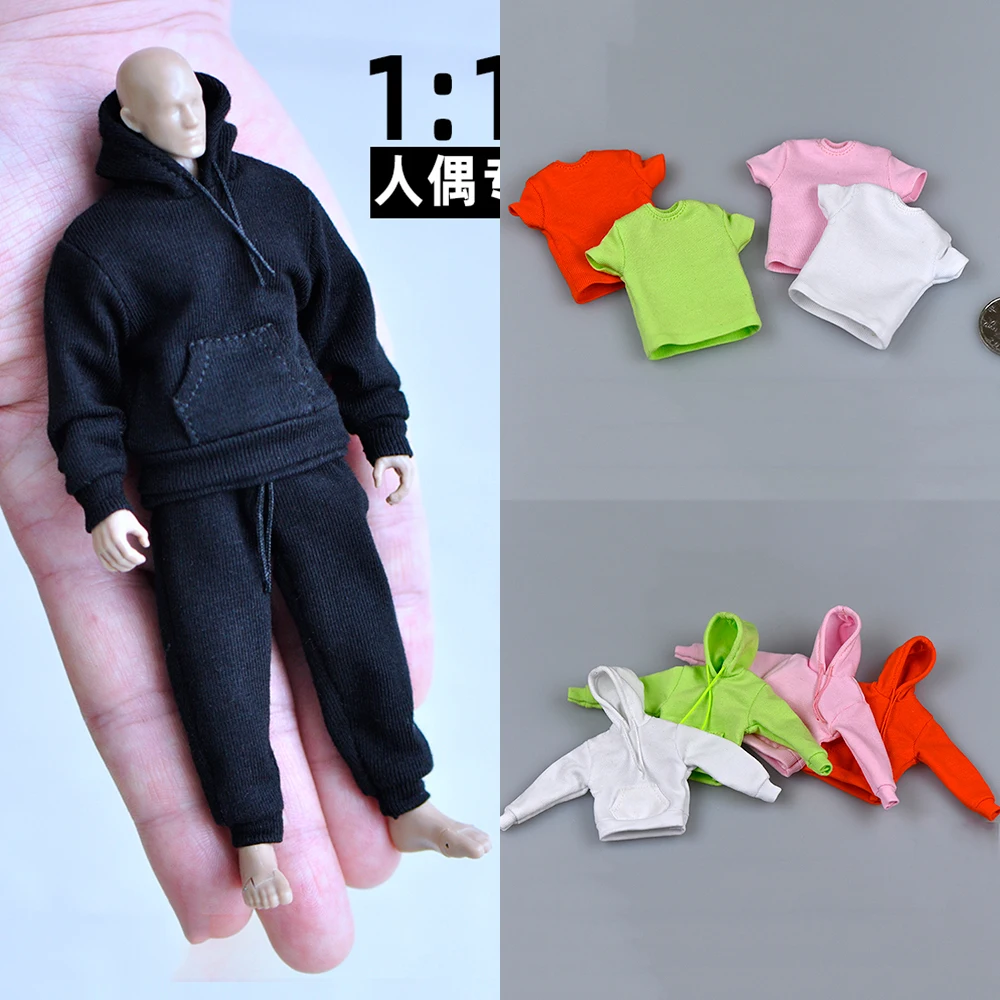 3 Pieces Suit 1/12 Scale Casual Sport Hoodie Sweatshirt Sweatpants Short T-shirt Slacks Pants Hip Hop for 6 '' Action Figure