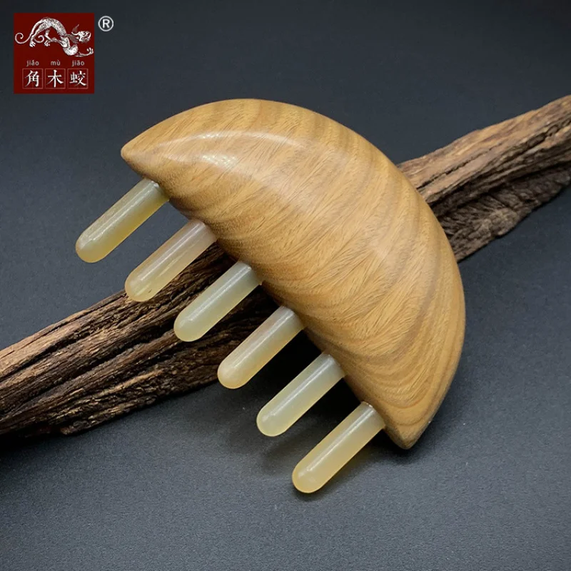 Green sandalwood , horn with rounded teeth, health massage , large-toothed comb, thickened version