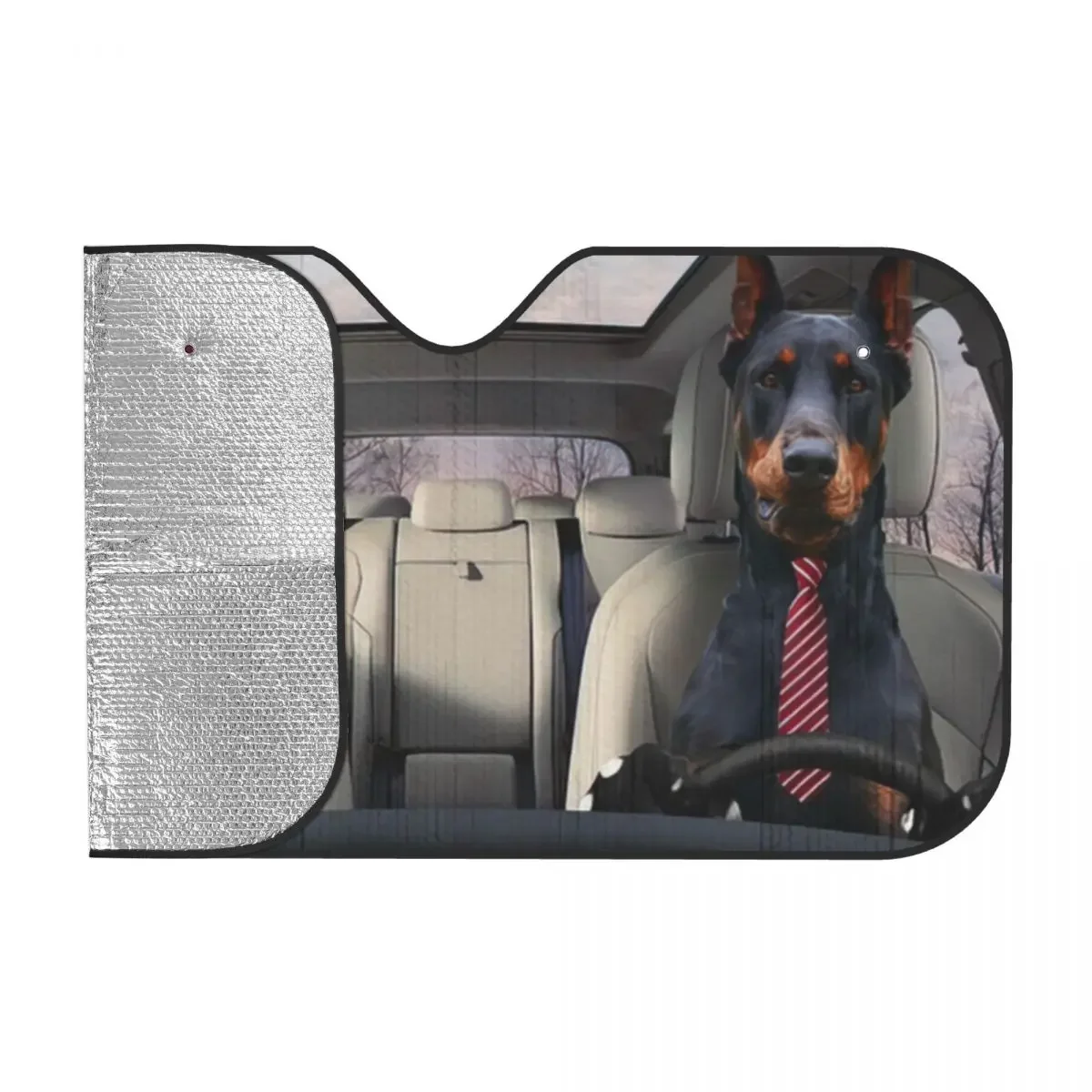 Gearhumans 3D Doberman Pinscher Dog Sunshades Reflector Anti Uv Custom Car Sunshade Sun Shade