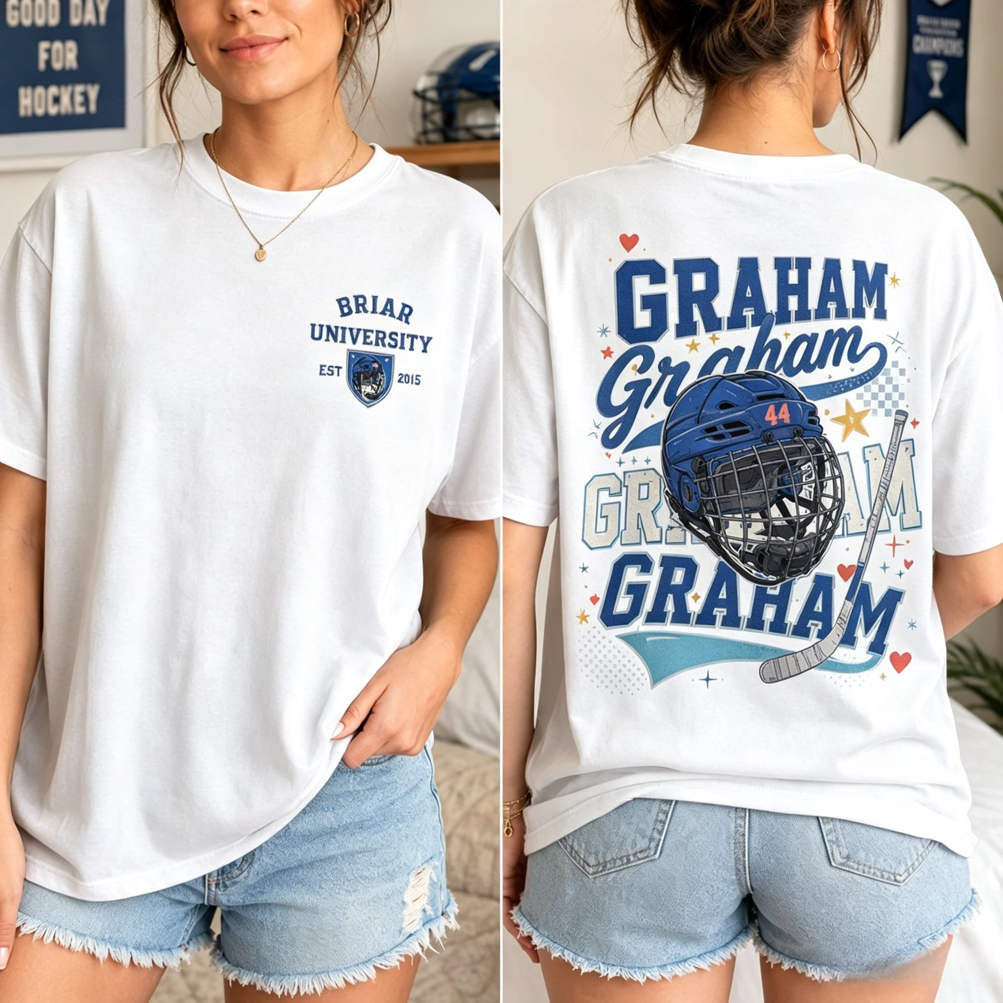 Off-Campus GRAHAM 44 Ice Hockey Style Shirt 2026 Summer New 100%cotton Men‘s Women's Vintage Retro Fashion Short Sleeves Tshirt
