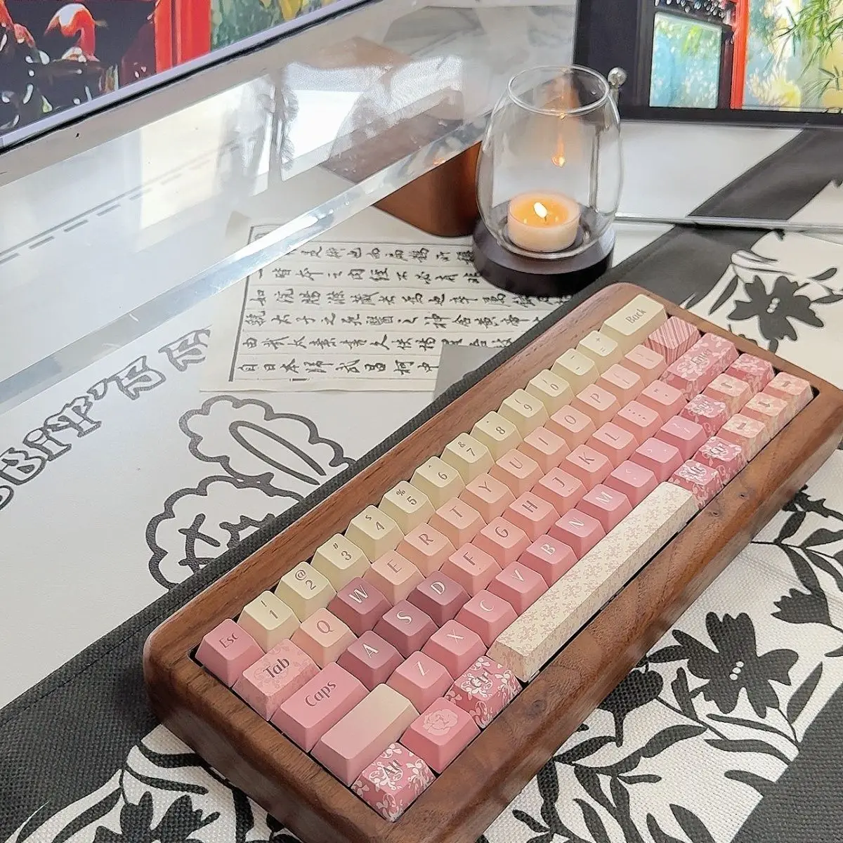 Pink Secret Garden Keycaps Cherry PBT Material For Mechanical Keyboards Gentle Simple And Cute Style Keycaps