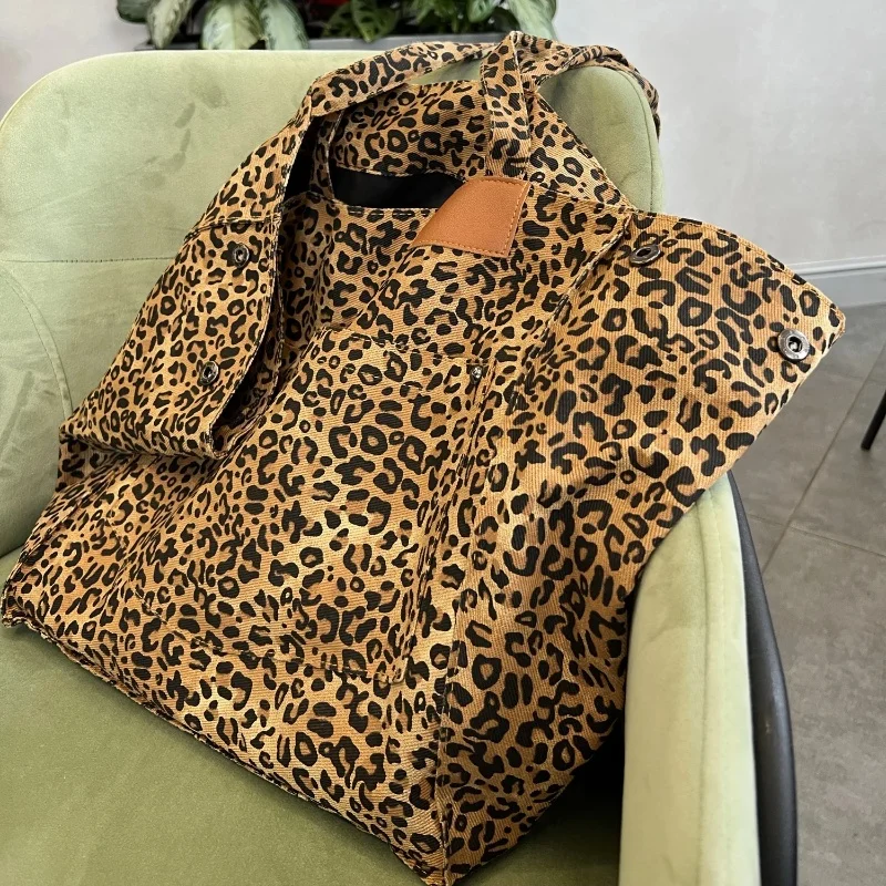 Leopard Shoulder Bags Women Elegant Large Capacity Office Lady Casual All-match Canvas Tote Bag Designed Handbags Luxury Bolsos