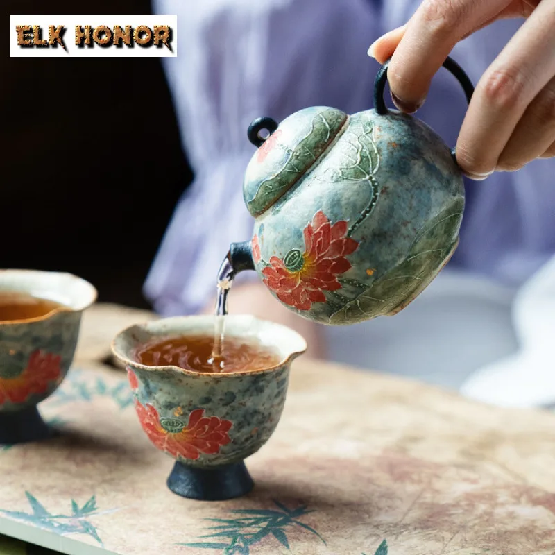 Hand Painted Lotus Tea Set Complete Set Luxury Set Of Cups Tea Ceremony Set Tea Maker Teapot And Tea Cup Set Drinkware Ornaments