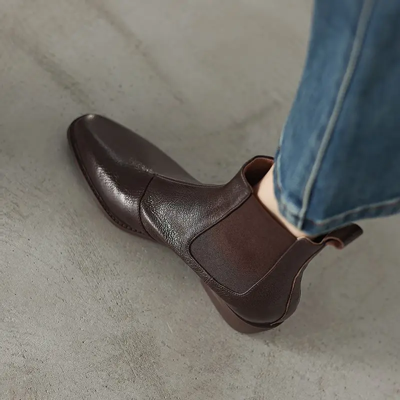 MORAZORA حجم 34-42 جلد طبيعي Chelase أحذية النساء تمتد حذاء من الجلد اليدوية الخريف الشتاء موضة السيدات مكتب الأحذية #5