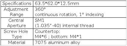 Rotation Mount 360 Degree Indexing Table Optical Adjustment Mirror Frame Fixed Wave Plate Polarizer Compatible SM1 For RK100-A