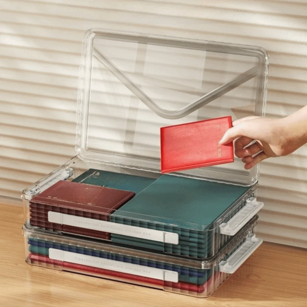 

Simple Transparent Desktop Paper Storage Box a4 Dust Proof File Document Organizer Stackable with Lid Card Holder Case Cabinet