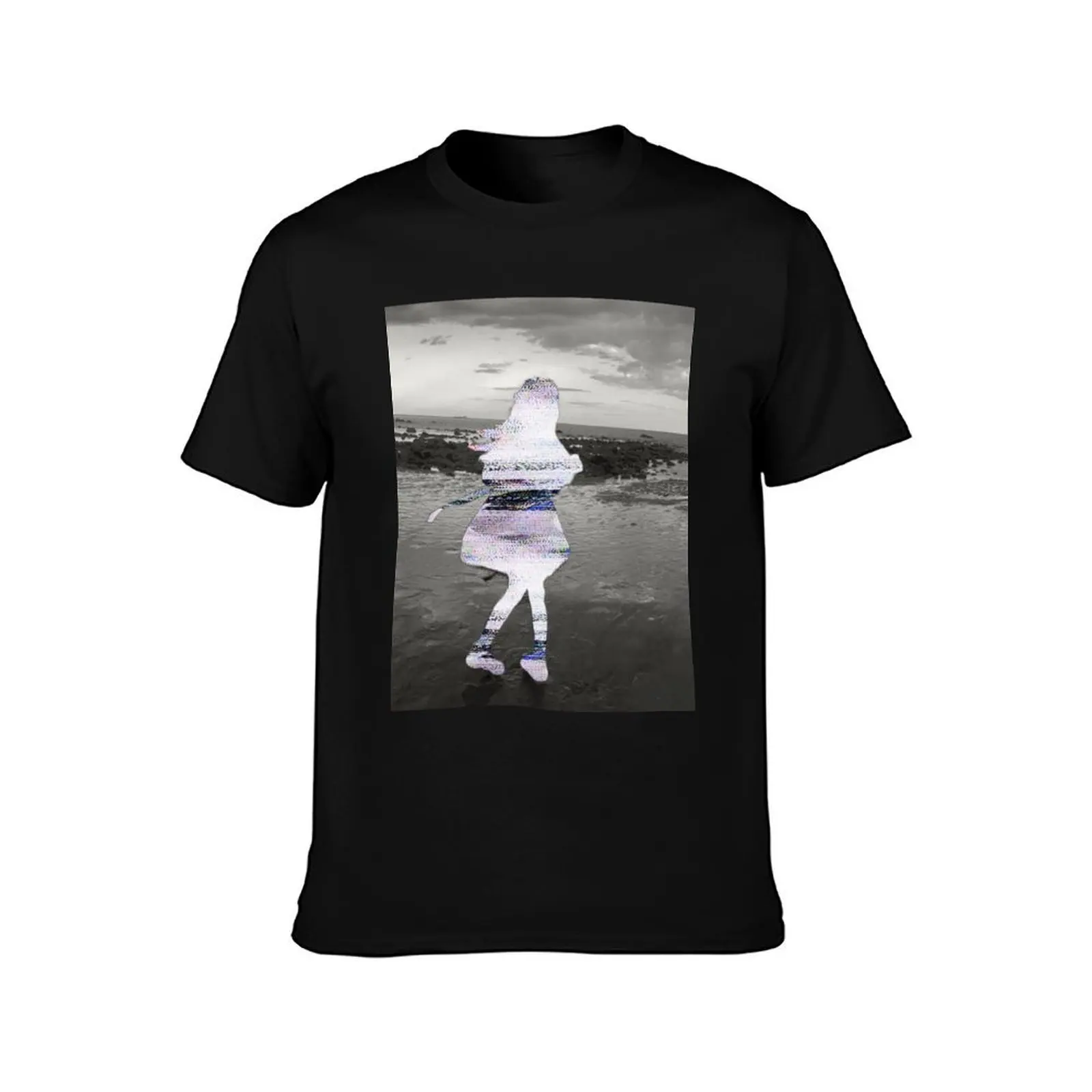 TV Static Girl T-Shirt Basic Plain Short Sleeve Crew Neck Tee T-Shirt