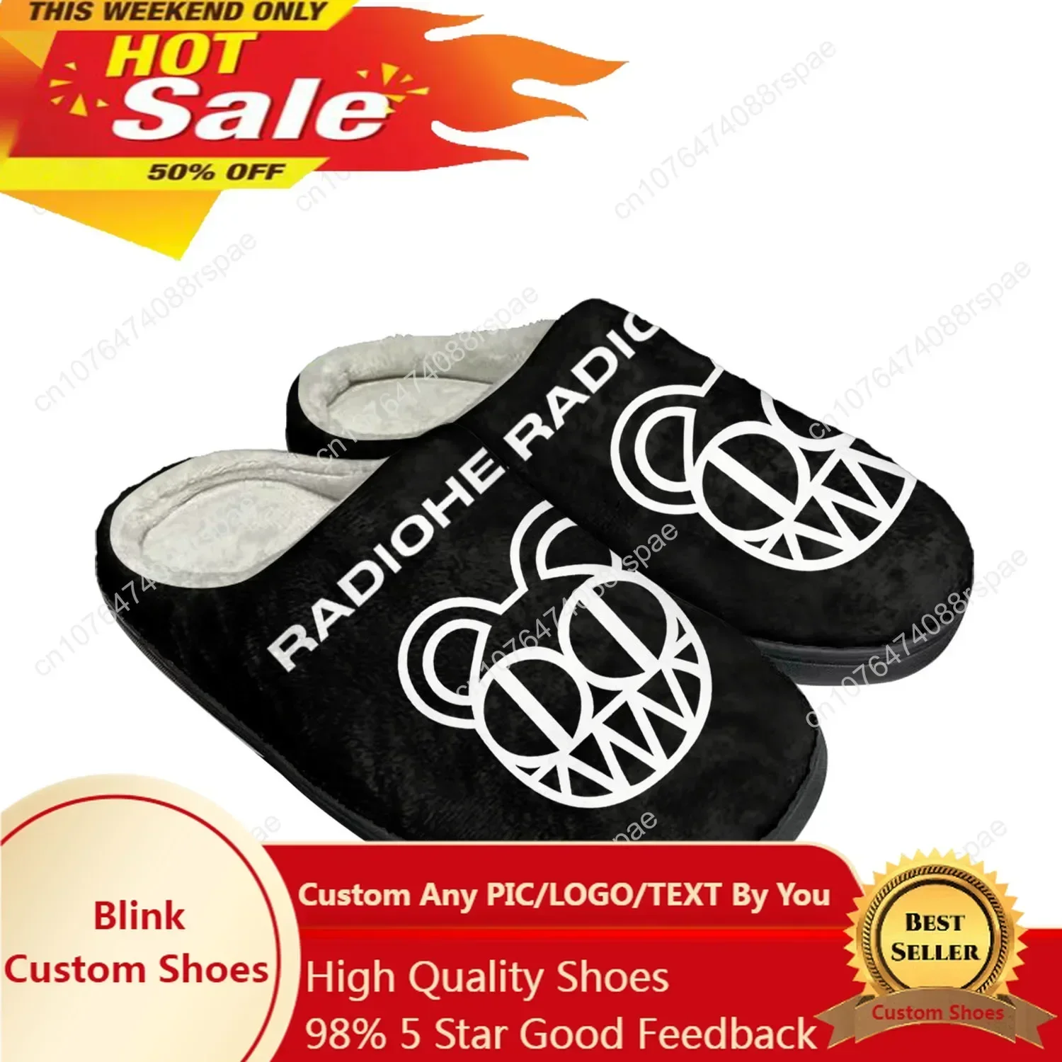 Radiohead Rock Band Home Cotton Custom Slippers Mens Womens Sandals Plush Bedroom Casual Keep Warm Shoes Thermal Slipper Black