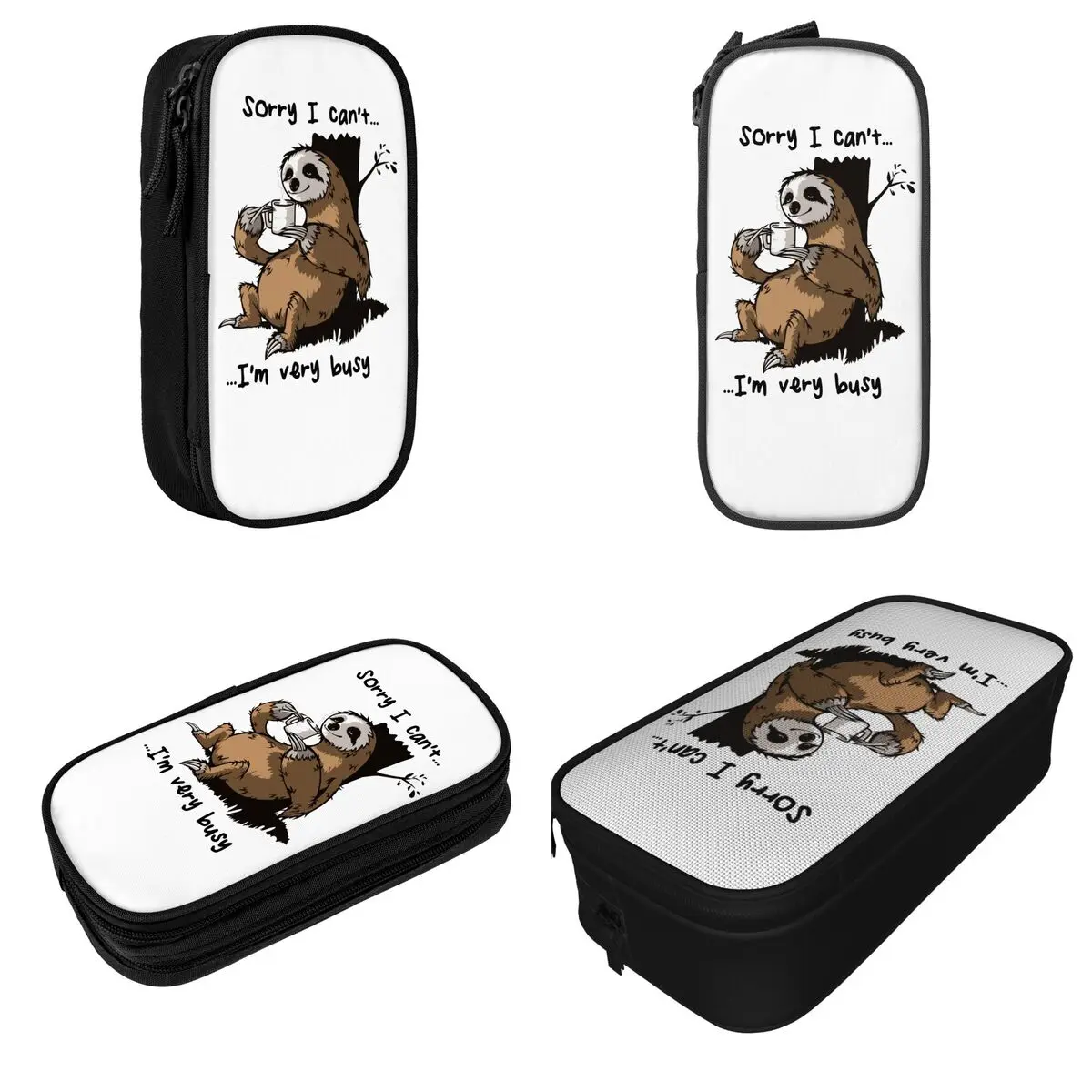 I Can't I Am Very Busy Sloth Pencil Cases Coffee Pencil Pouch Pen Holder Kids Large Storage Bags Students School Gift Stationery