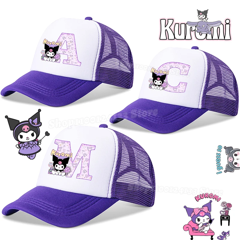 

Cute Kuromi Baseball Cap Girl Purple Letters A-Z Anime Printing Hat Outdoor Kawaii Cartoon Sports Casual Sunshade Kids Adult Cap