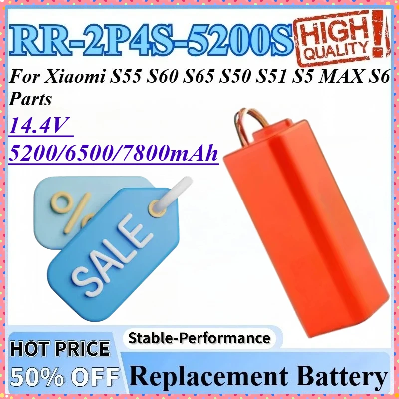 

14.4V 5200/6500/7800mAh RR-2P4S-5200S Robotic Vacuum Cleaner Replacement Battery For Xiaomi S55 S50 S65 S60 S51 S5 MAX S6 Parts