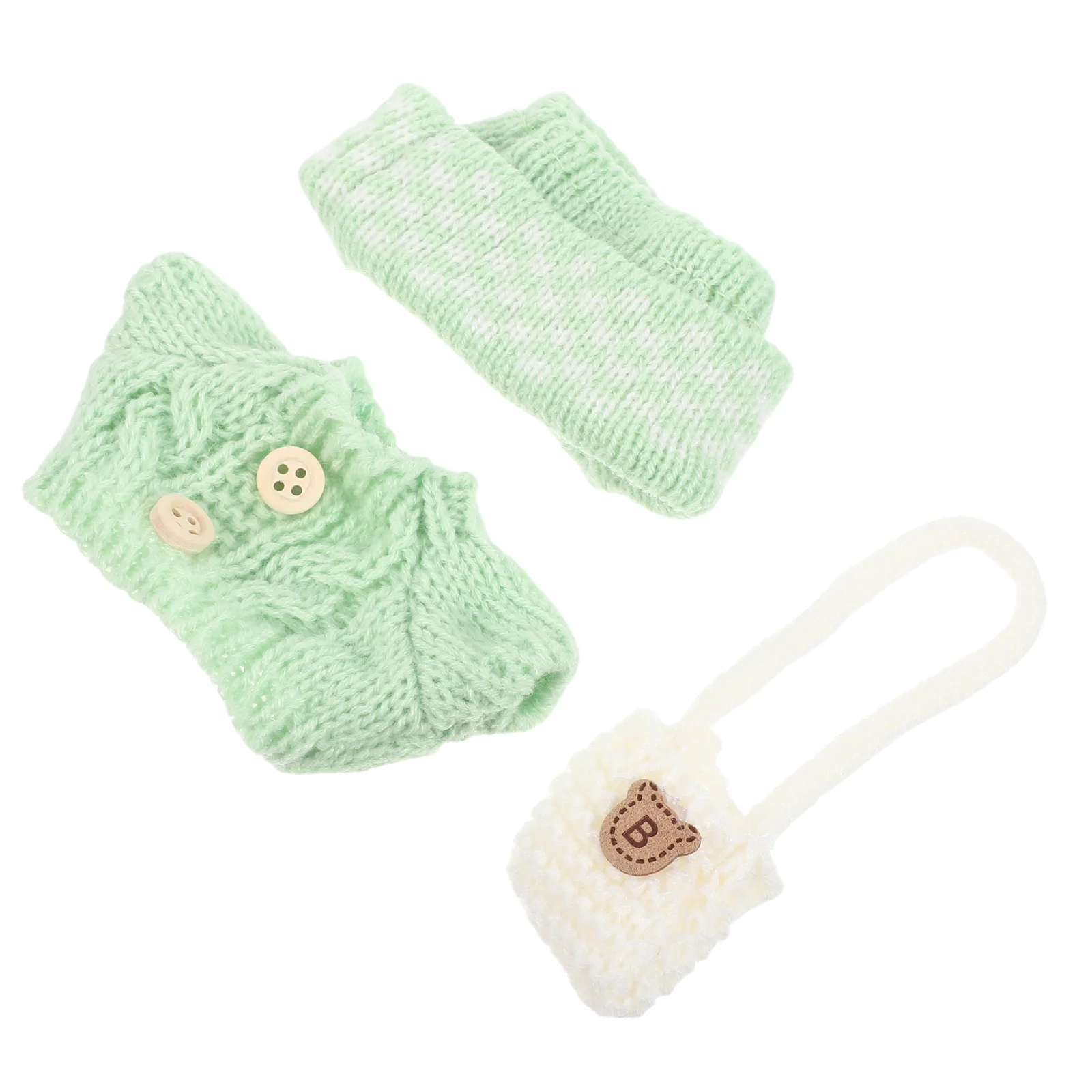 

1Set 17cm Figure Clothing: Sweater Bag Hat Kawaii Knitted Outfit Accessories Light Green Christmas Gift Hat Sweater Bag Outfit