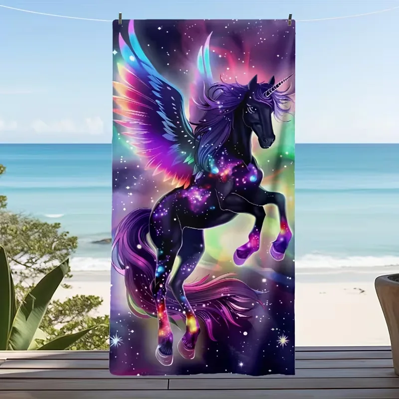 Toalla de playa Unicornio, arcoíris, galaxia, Pegaso, toalla de baño de microfibra, toalla de natación de secado rápido sin arena
