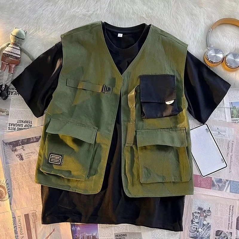 

Techwear Multi Pocket Cargo Vest for Men Lightweight Summer Functional Jacket with Hip Hop Patchwork Streetwear Essential
