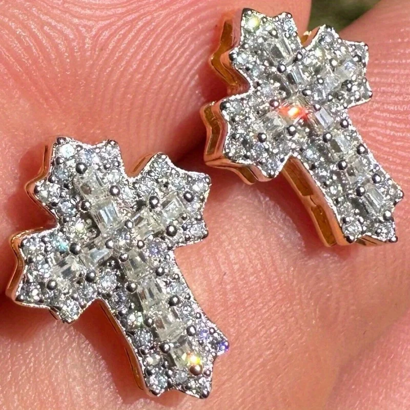 Luxus Mode Silber Farbe Kreuz frauen Ohrringe Exquisite Intarsien mit Weiß Zirkon Ohrstecker Frau Schmuck