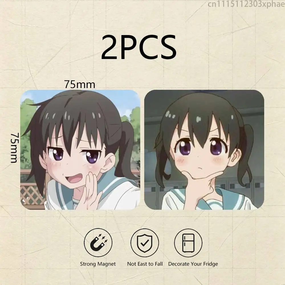 Hinata Kuraue Encouragement Climb 2PCS Square Decorative Fridge Magnetic Sticker Kitchen Refrigerator Decor Travel Souvenir Gift