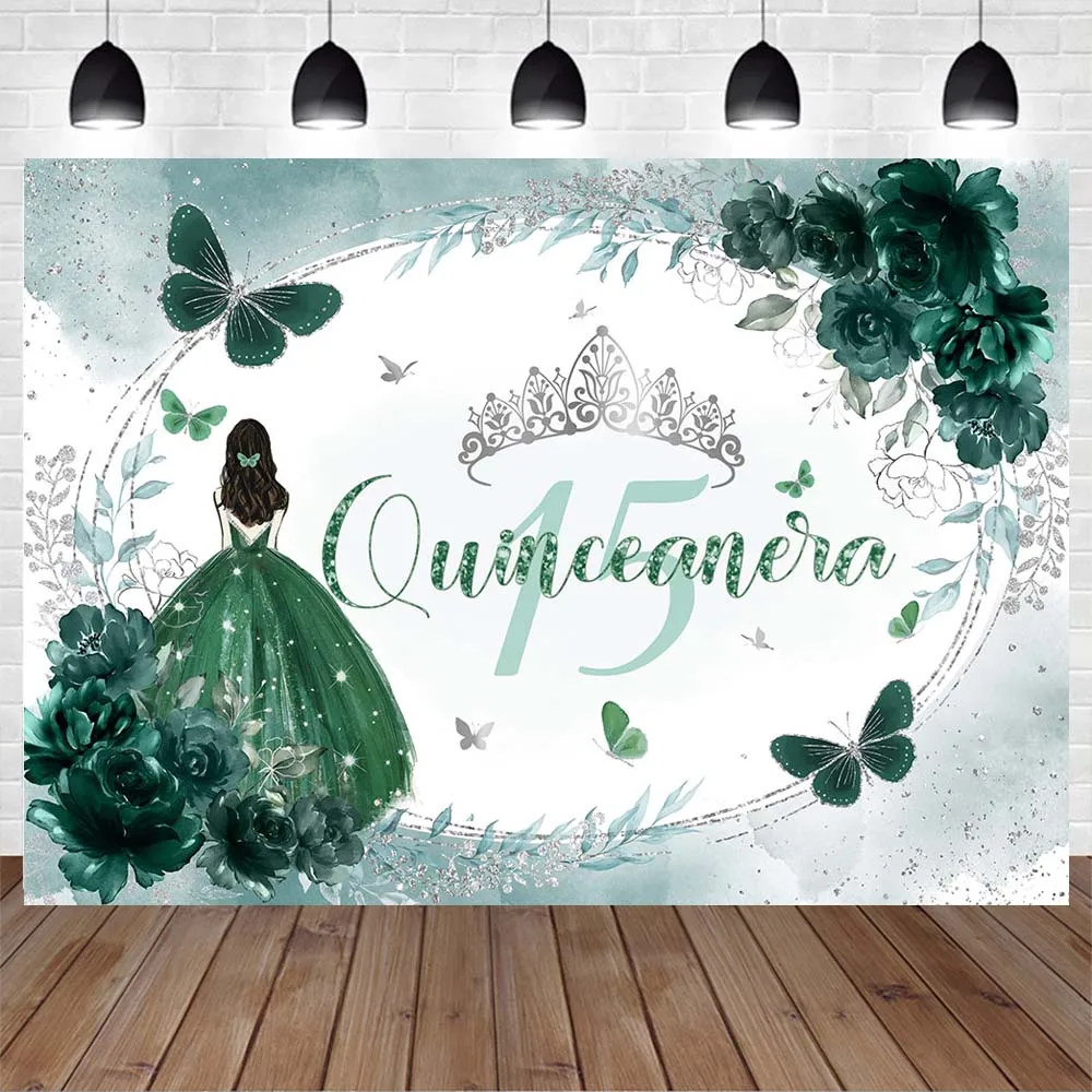 Mocsicka Quinceañera 15th Birthday Backdrop Girl Princess Dress-up Crown Fifteen Birthday Party Photo Background Decor Photocall