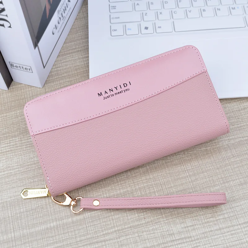 Wallet New Women\'s Long Zipper Purse Clutch Bag Fashion Splicing PU Mobile Phone Bag Large Capacity Wallet