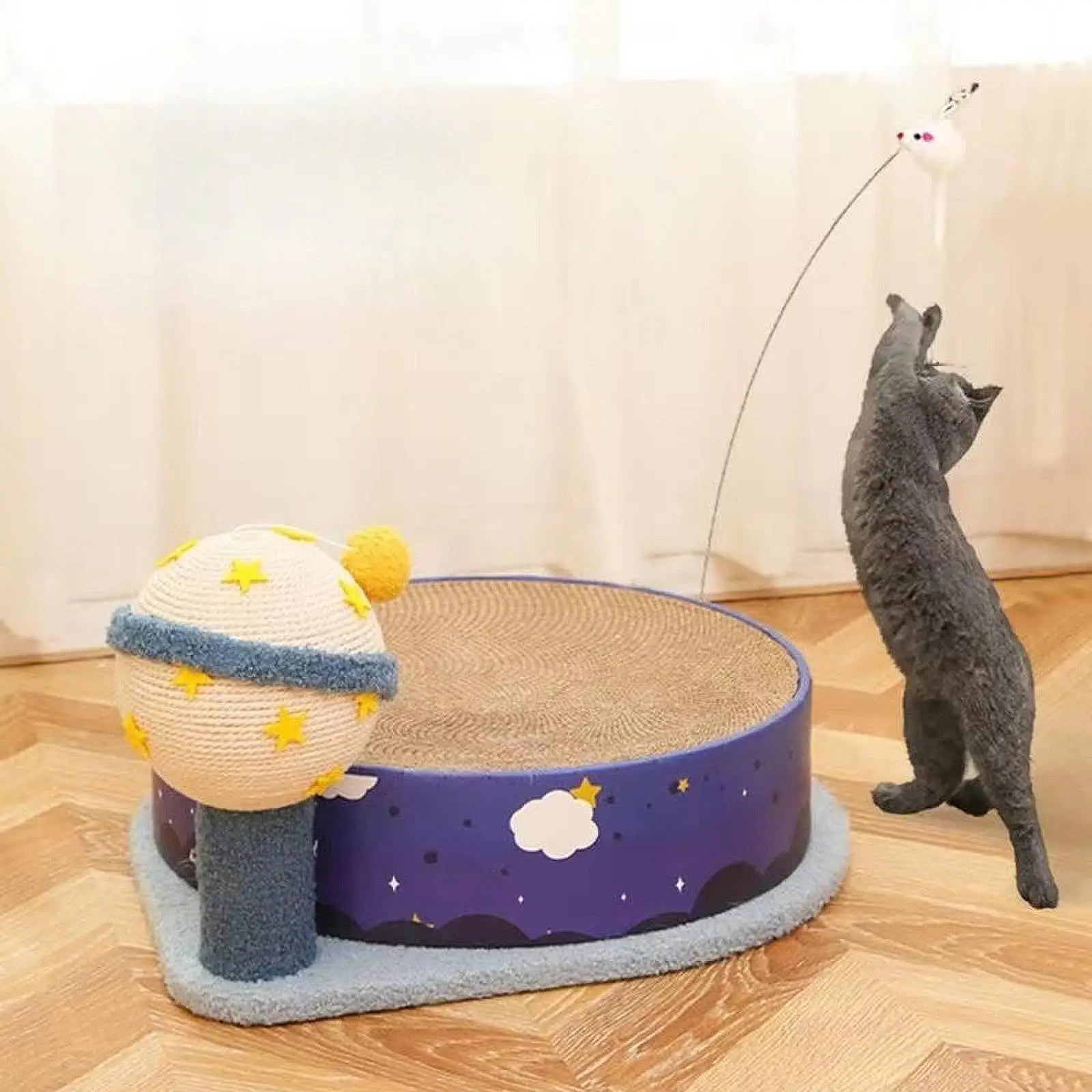 

Cat Scratcher Bed for Cat and Kittens Activity Center with Play Ball Non Slip Training Kitten Lounge Sleeping Scratching Bed