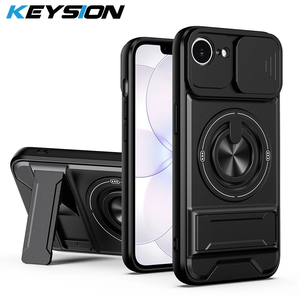 

KEYSION Magnetic Phone Case for iPhone 17e 16e Slide Camera Protection Upright Stand 360° Ring Shockproof Cover for iPhone 17e