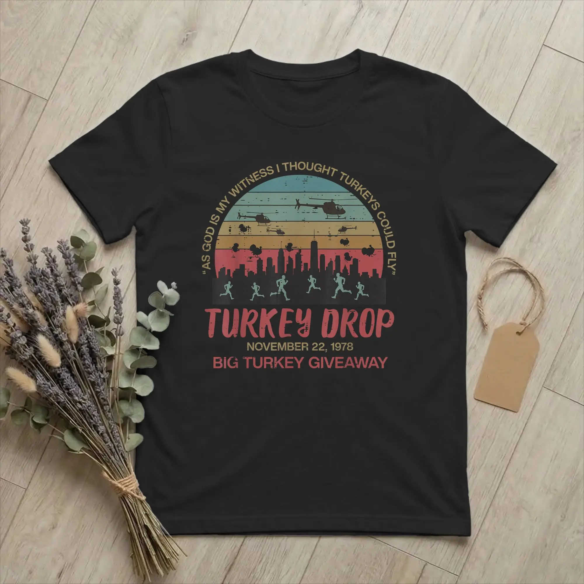 Men WKRP Turkey Drop 1978 T Shirts Funny Thanksgiving 100% Cotton Clothes Fashion Short Sleeve Crewneck Tees Party T-Shirt