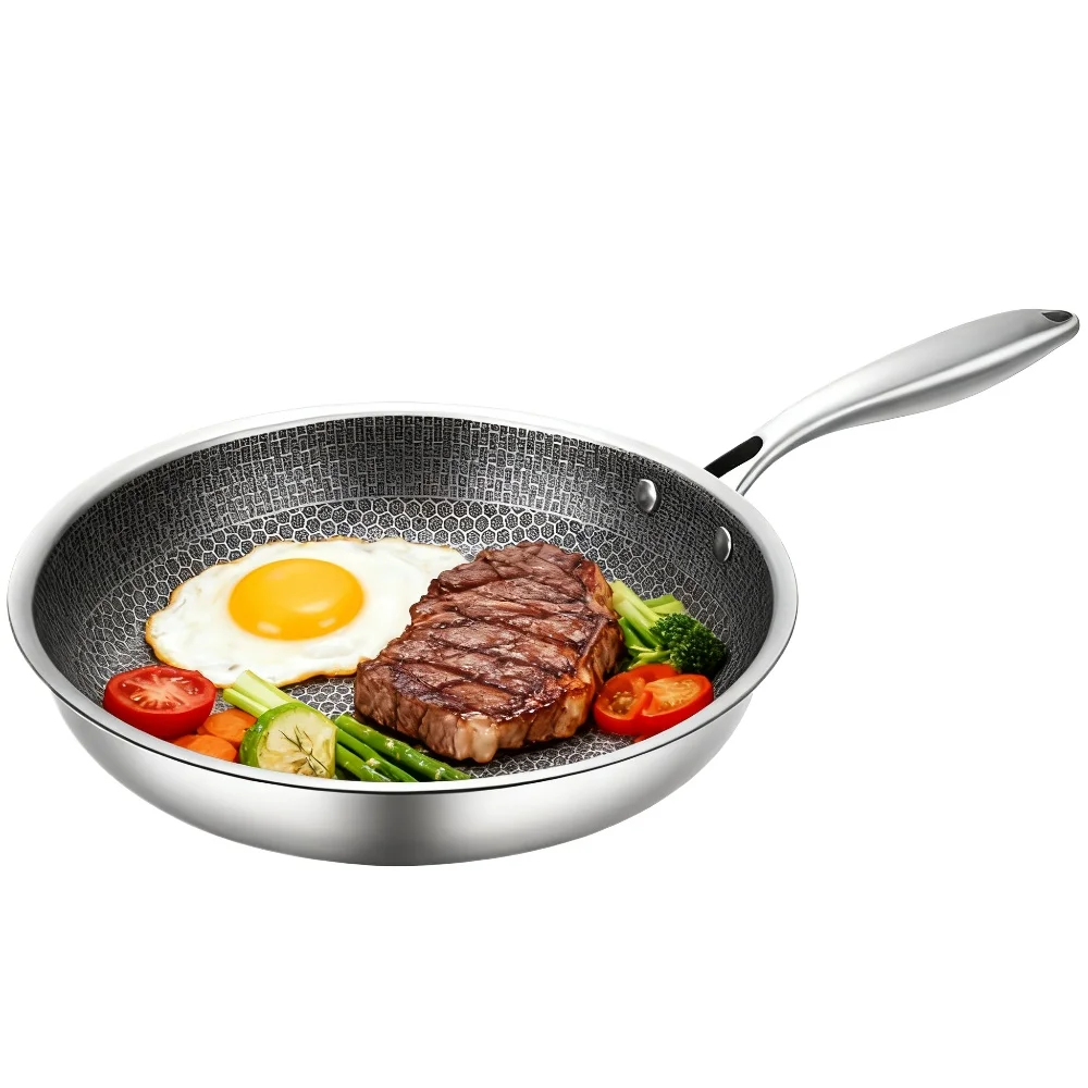 Sartén de 28cm, sartén para tortilla de acero inoxidable, sartén antiadherente para crepé, sartén de panal para huevos fritos, sartén para cocinar Wok antiarañazos