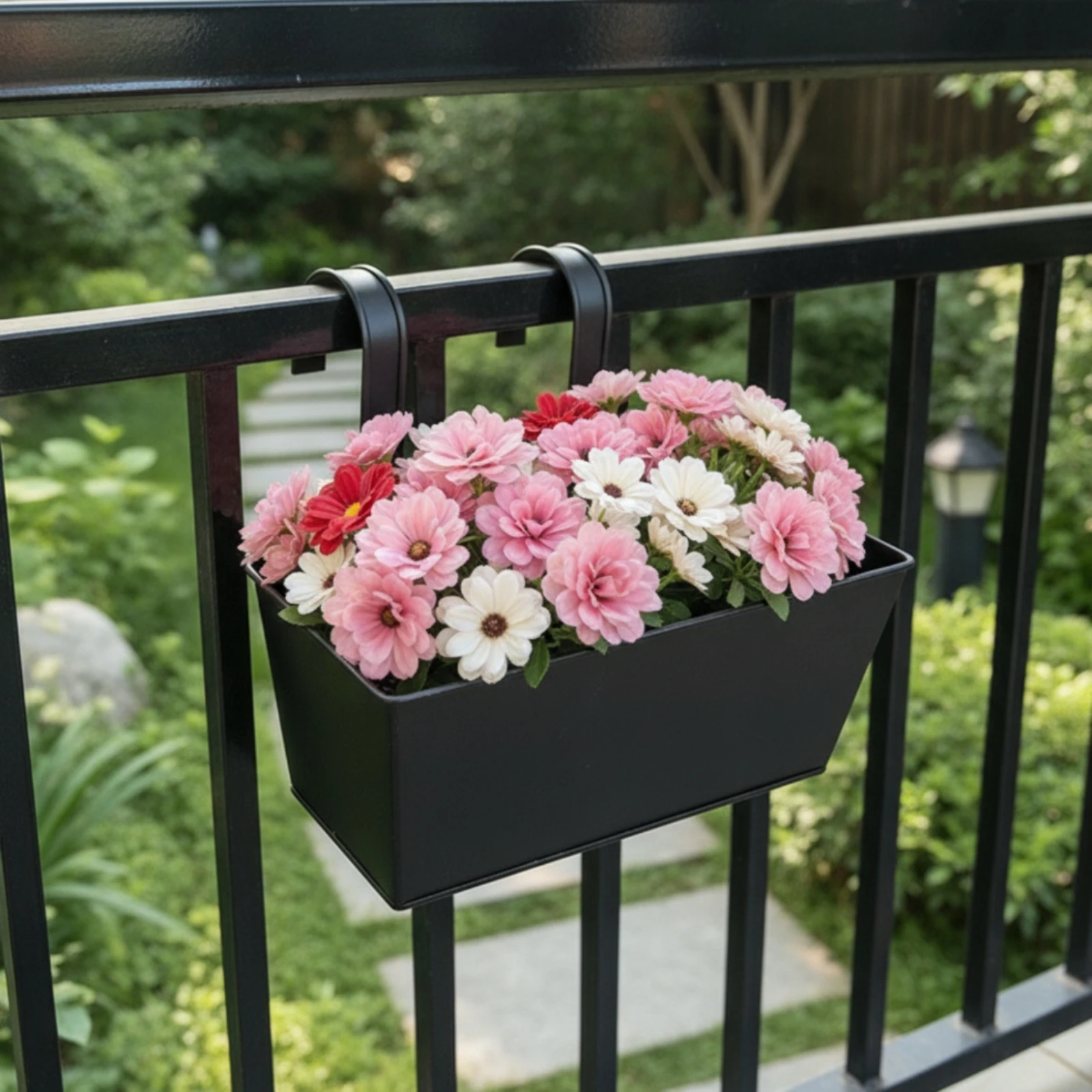 2 Pieces Hanging Flower Box Outdoor Hanging Planter Balcony Planter Space-Saving Modern for Apartment Dwellers, Railing, Fence
