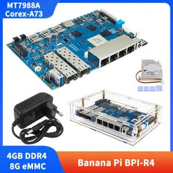 바나나 파이 BPI-R4 MT7988A 4GB DDR4 8G eMMC 128MB SPI NAND 플래시 스마트 라우터 보드, 케이스 옵션 선풍기 전원 공급 장치