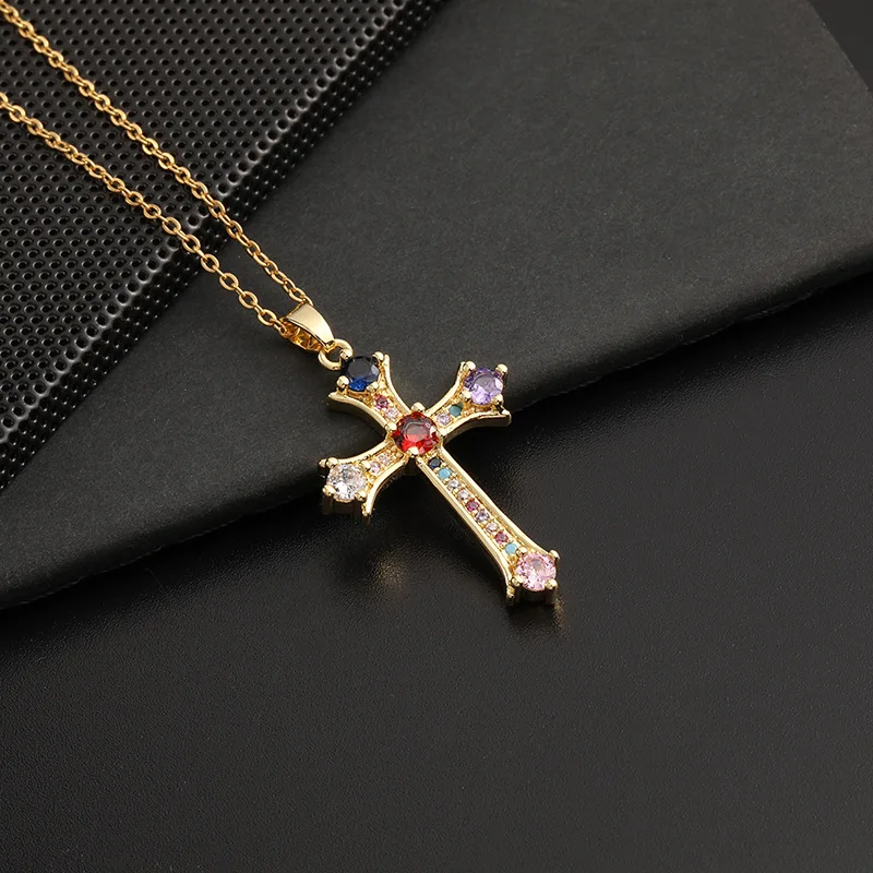 Fashionable Jesus Cross Necklace Exquisite Zircon Jewelry Personality Versatile Clavicle Chain Pendant Lucky Gift