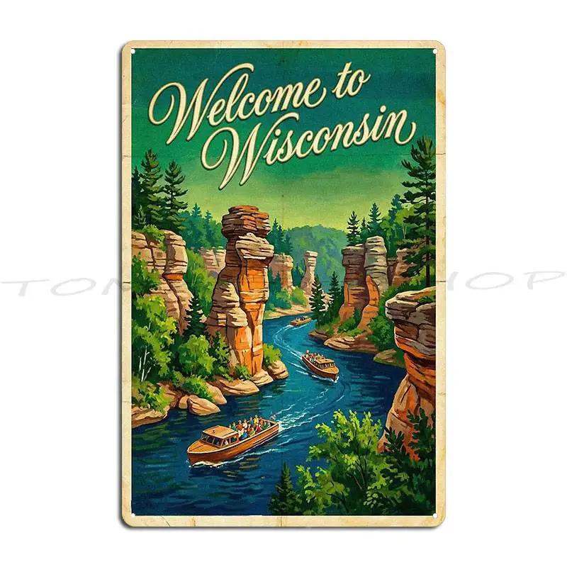 Vintage Dells Travel Poster River Boat Tour Metal Plaque Poster Living Room Wall Decor Kitchen Cinema Designing Tin Sign Poster
