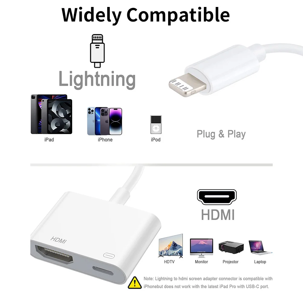 Lightning to HDMI Adapters 1080P Digital AV Adapter Screen Converter Cable For iPhone 14 13 12 11 iPad to HDTV Projector Monitor