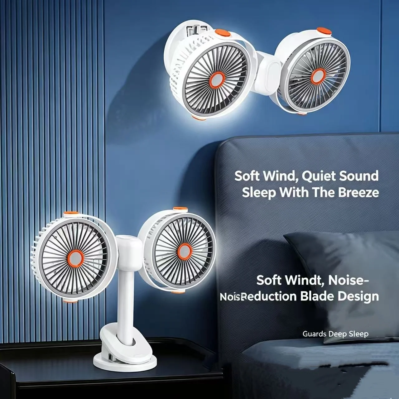 New dual head circulating fan desktop clip fan USB high wind wall mounted fan