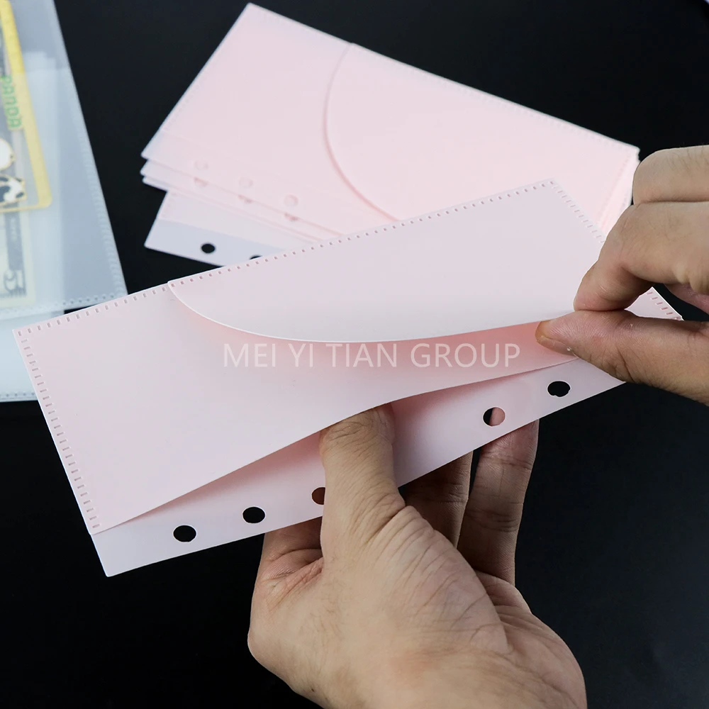 5PCS A6 Cash Envelopes Frosted Binder Pockets Loose Leaf 6 Hole Punched Pink Budget Pocket Double Side Opening Money Envelope