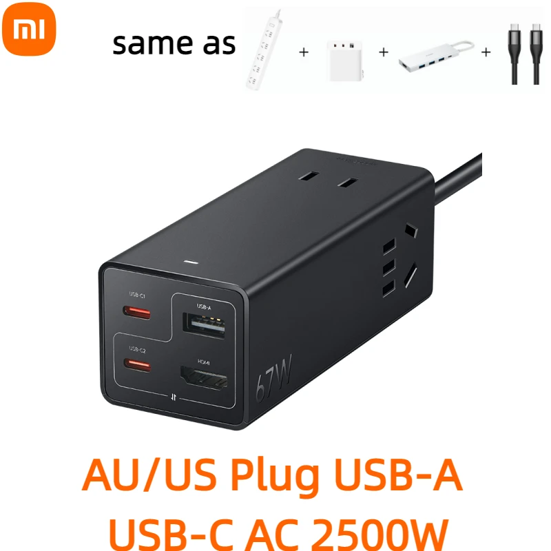 Xiaomi 67W Desktop Socket Pro AU/US Plug USB-A USB-C AC 2500W MAX Power Strip HDMI 7in1 With 6A Data Line