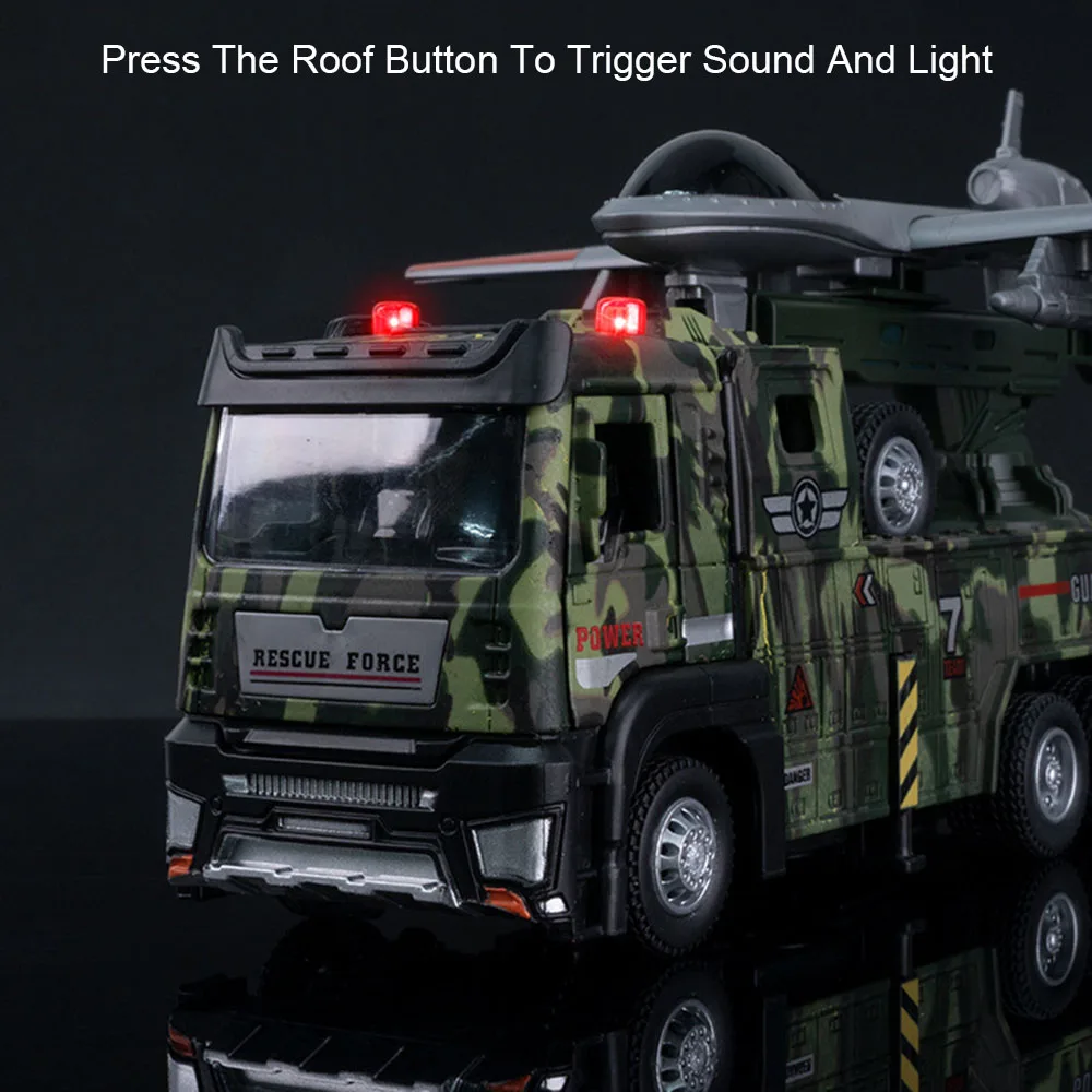 1:32 Missile Rocket Launcher Truck Drone Launch Automodel Speelgoed Militair voertuig Geluid Licht Pull Back Modellen Kindercadeautjes