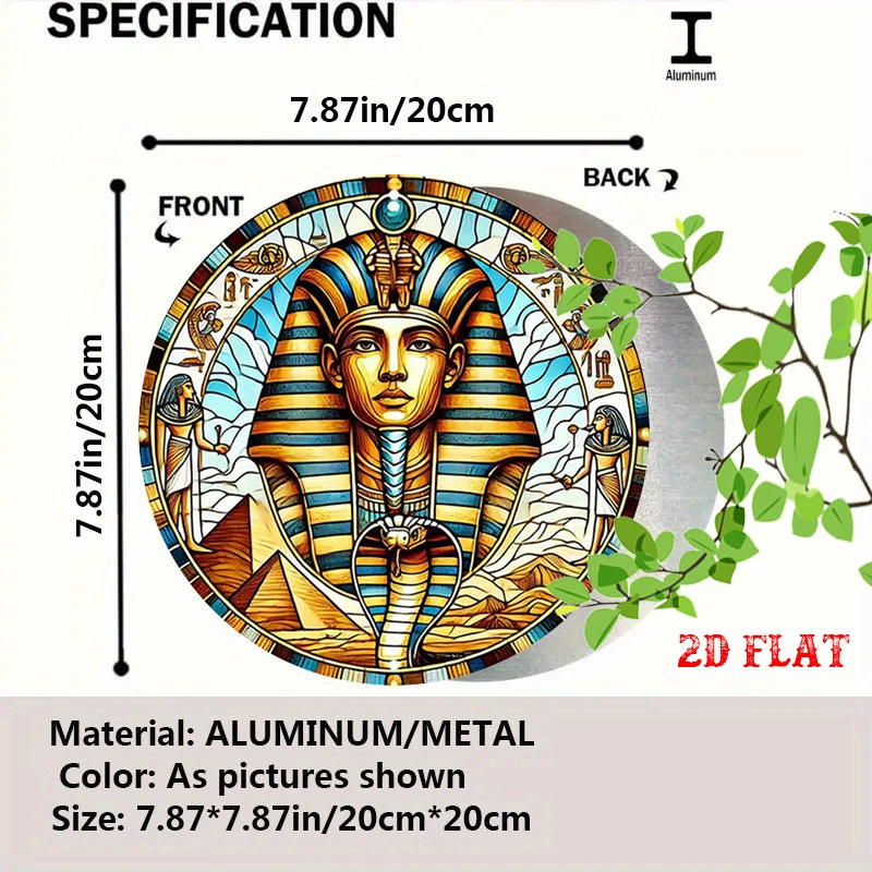CIFBUY Vintage Egyptian Pharaoh Silhouette Round Aluminum Wall Art Waterproof Durable Metal Decor for Home Garage Dining Room