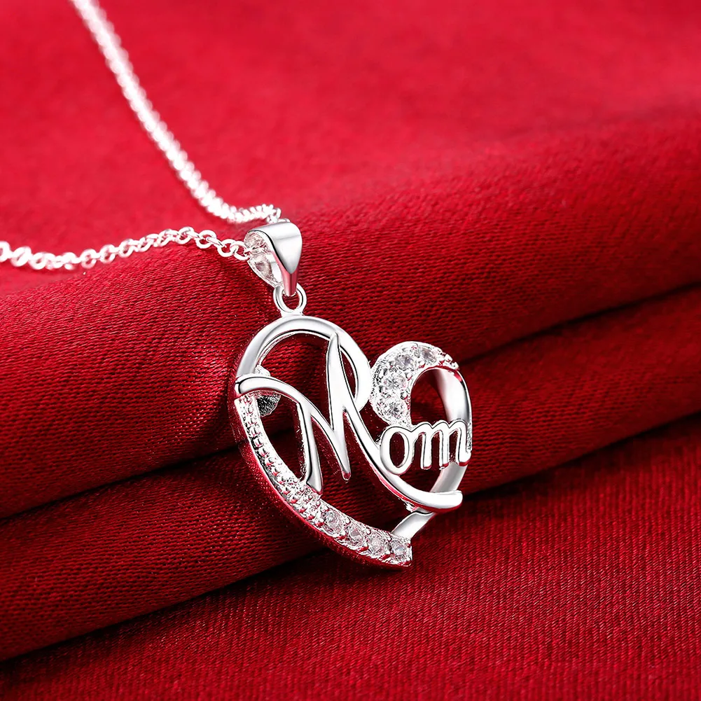 

925 sterling Silver Charm MOM AAA Zircon Heart Pendant Necklace For Women Luxury Fashion Party Wedding Accessories Jewelry Gifts