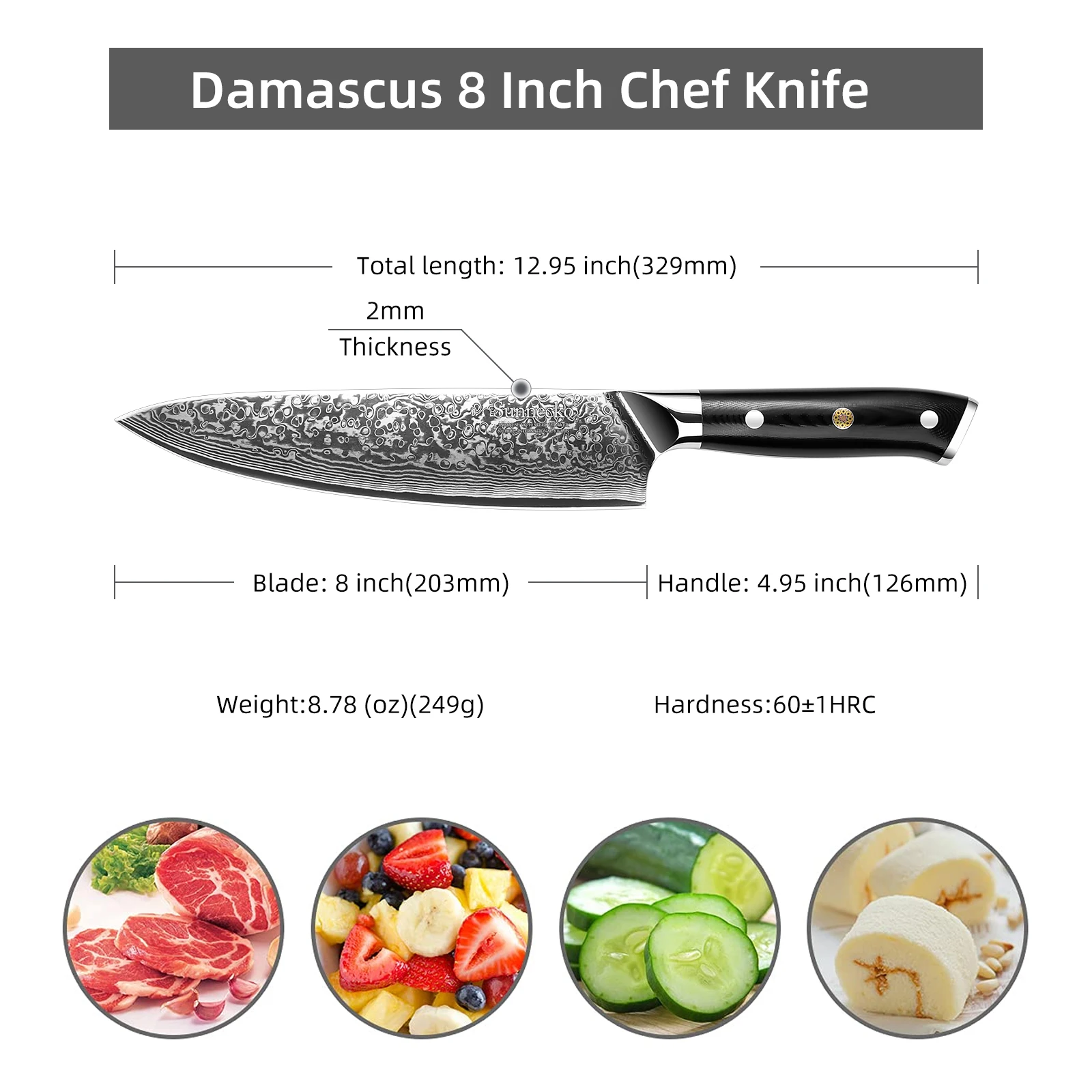 Imagem -02 - Sunnecko-faca Chef Japonesa Vg10 Núcleo de Aço Damasco G10 Handle Slicing Splitting Carne Peixe Cozinhar Acessório Ferramentas