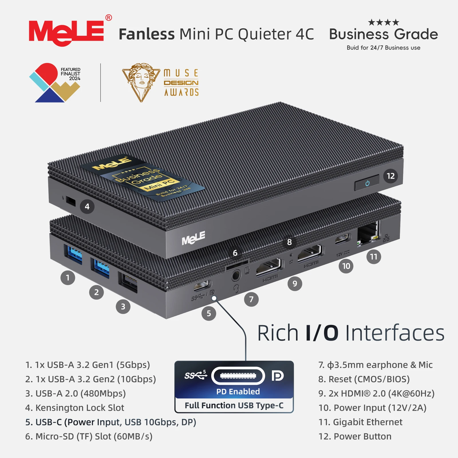 MeLE Quieter 4C Fanless Mini PC N150 8GB 128GB USB-C Dual HDMI 4K@60 Triple Display 0dB Silent Micro Computer Gamer BIZ/SE Grade