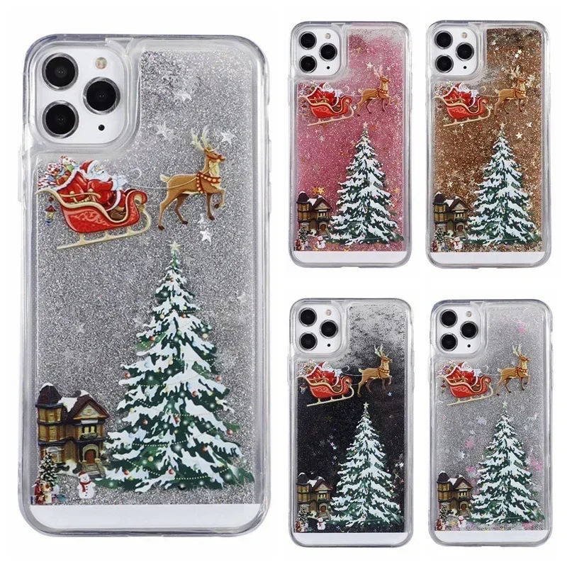 Applicable iPhone16 15 14 13 ProMax mobile phone case Apple Santa Claus Christmas tree quicksand case protective case