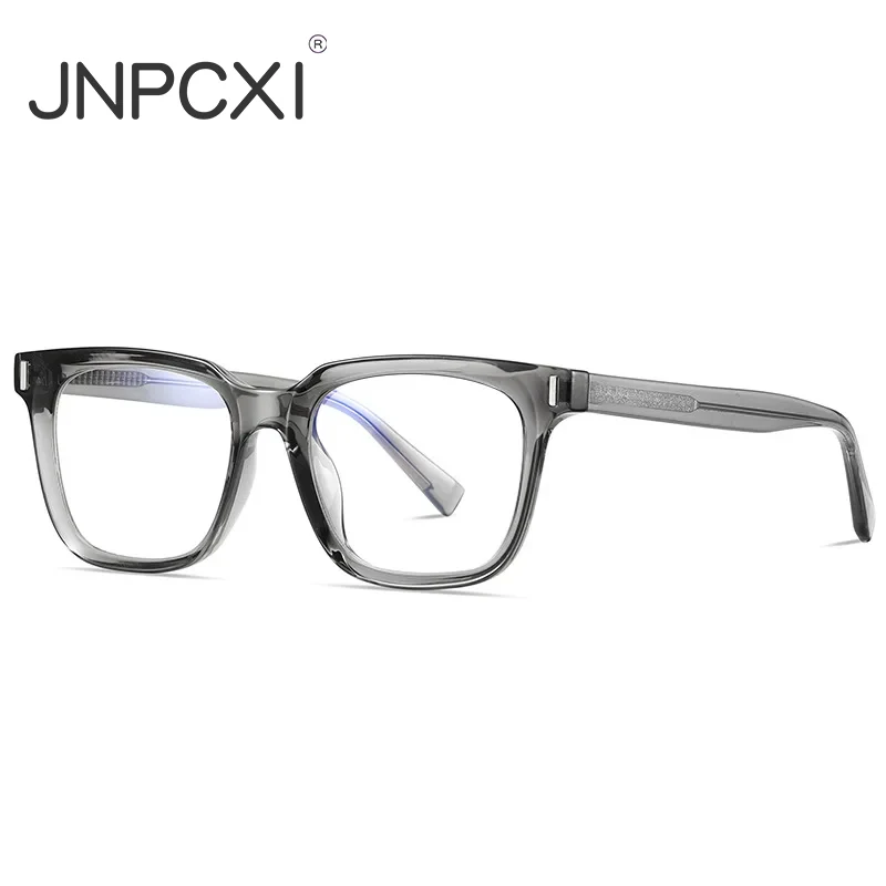 JNPCXI TR90 Acetate Men Square Glasses Frame Women Anti Blue Light Glasses Trend Style Unisex Transparent Optical Eyewear