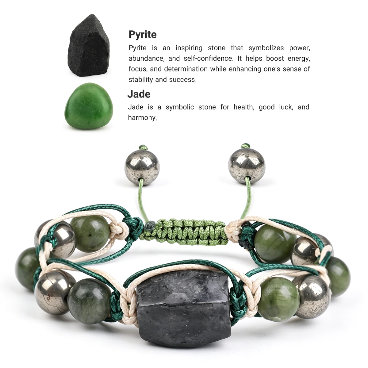 Natural Elongated Stone Green Jade Woven Bracelet for Men Enhancing Health Confidence Energy Handmade Jewelry Gifts